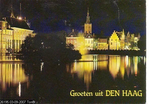 Ansichtkaart	Den Haag	Hofvijver met parlementsgebouwen, Verzenden, 1960 tot 1980, Gelopen, Zuid-Holland