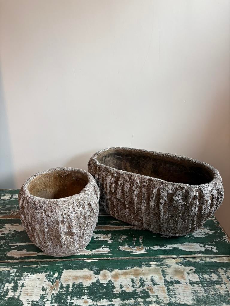 Industriële betonlook plantenbakken, Tuin en Terras, Bloempotten, Rond, Ophalen of Verzenden, Zo goed als nieuw, Minder dan 40 cm