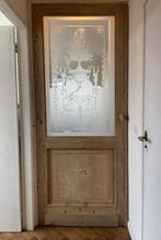 Antieke deur met geëtst glas uit Antwerpen, Doe-het-zelf en Verbouw, Deuren en Horren, Ophalen, Gebruikt, 80 tot 100 cm, 215 cm of meer
