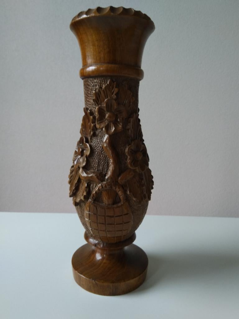 houten vaas houtsnijkunst, Antiek en Kunst, Overige onderwerpen, Houtsnijwerk, Ophalen of Verzenden, Handgemaakt
