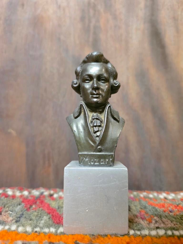 Klassieke Mozart Buste op Marmeren Voet - Belle Époque, Antiek en Kunst, Kunst | Beelden en Houtsnijwerken, Ophalen of Verzenden