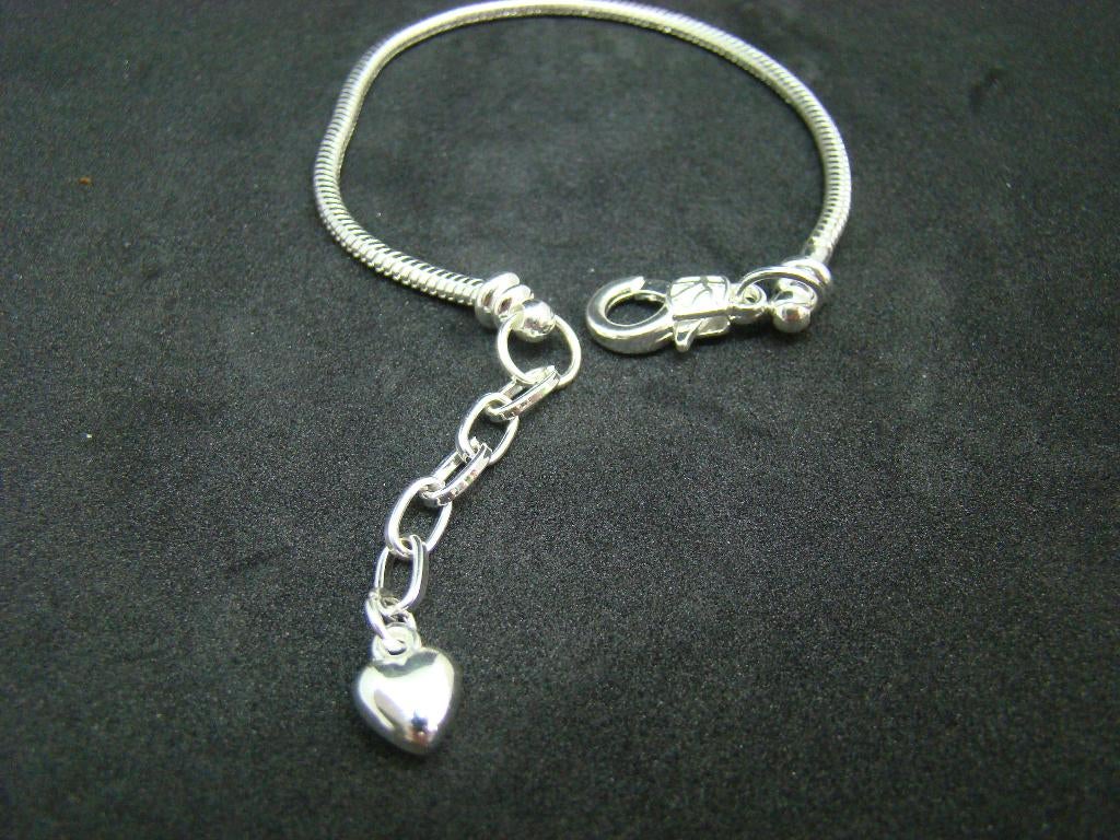 Armband sterling zilver met bedel hartje 20 CM -NIEUW-, Overige materialen, Nieuw, Ophalen of Verzenden, Met bedels of kralen