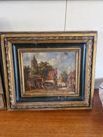 Oud Hollands Straatgezicht Schilderij met Kerk, Antiek en Kunst, Ophalen of Verzenden
