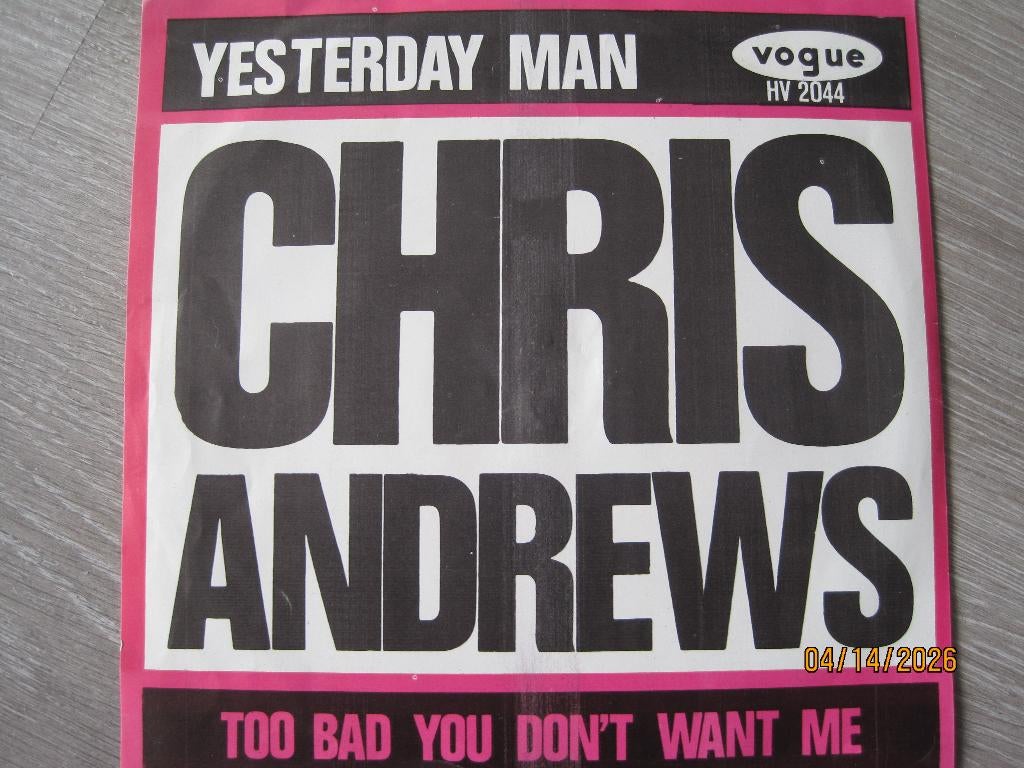 Chris Andrews   -   Yesterday man, Cd's en Dvd's, Fotohoes, 7 inch, Single, Ophalen of Verzenden