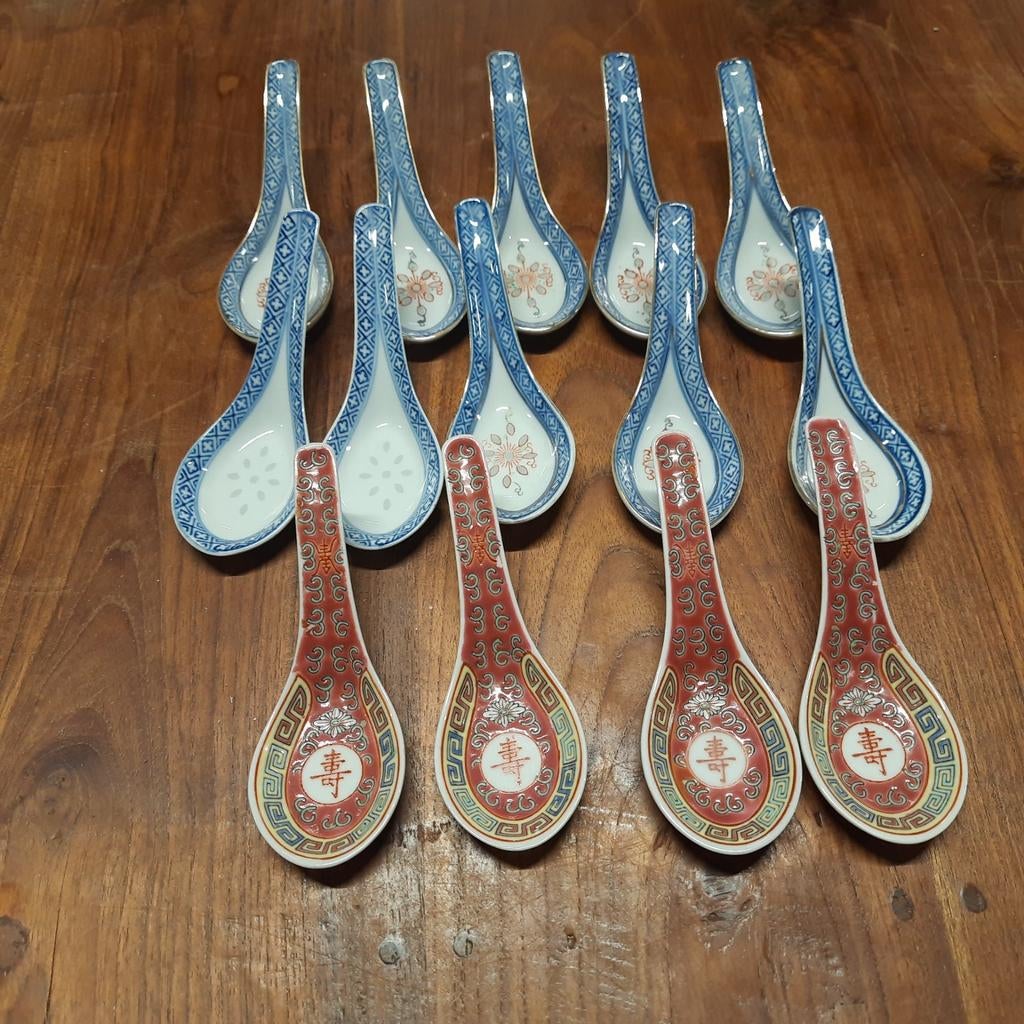 Set van 14 traditionele Chinese porseleinen soeplepels, Ophalen of Verzenden