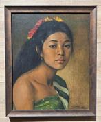 Indonesische school/Bali/olieverf portret/Dullah/gesigneerd., Antiek en Kunst, Ophalen of Verzenden