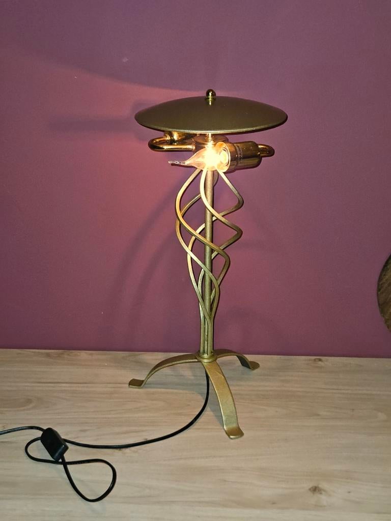 Unieke gouden tafellamp met spiraalvormige voet, Ophalen of Verzenden