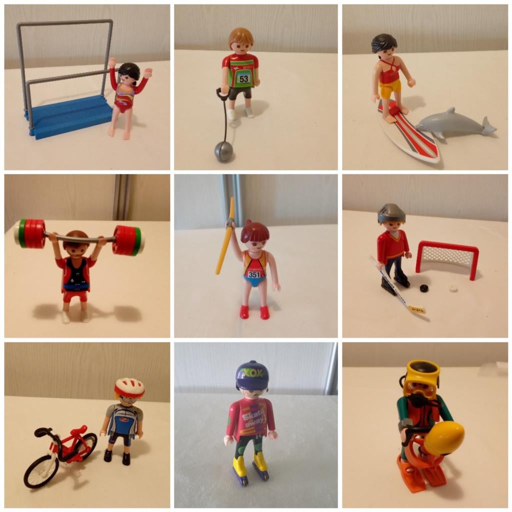 Playmobil sporters turnen, fietsen, surfen, gewichtheffen,, Ophalen of Verzenden