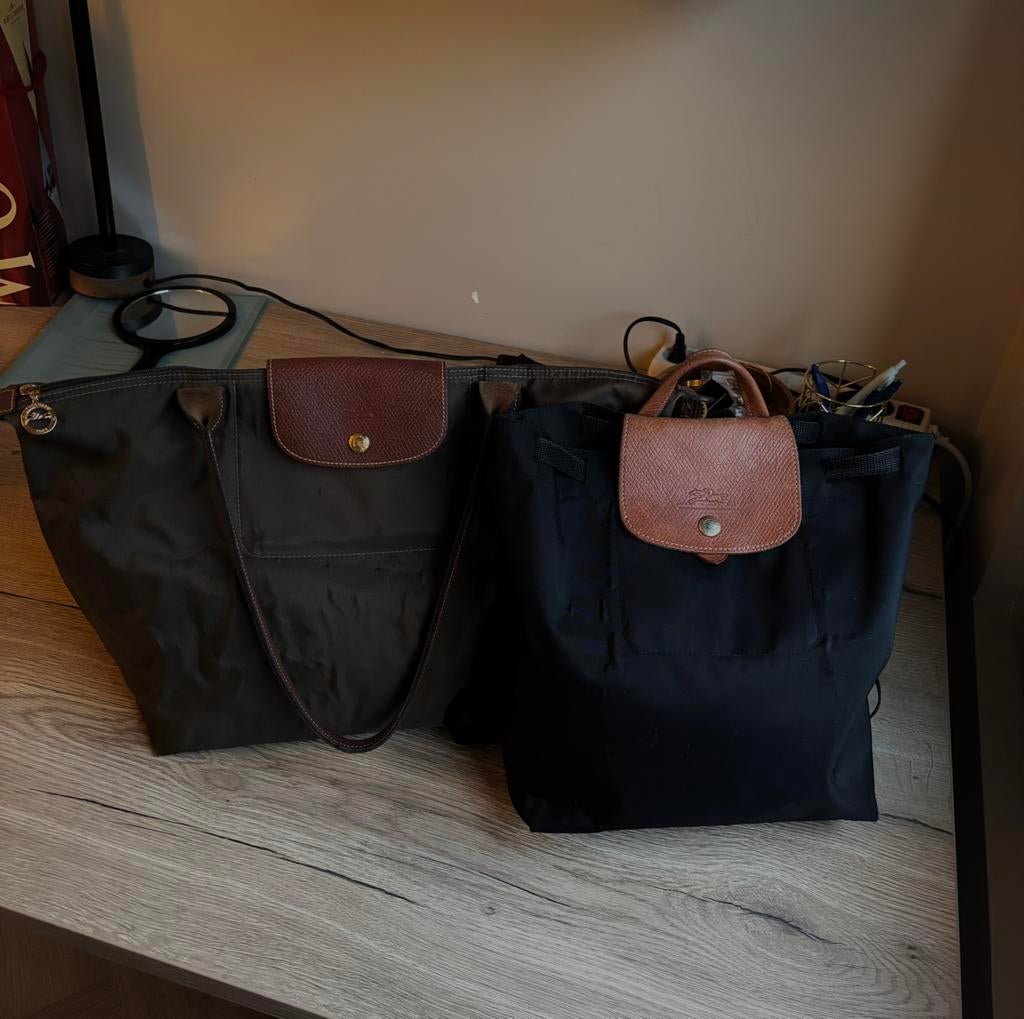 Longchamp Set Rugzak + Shopper – Le Pliage Origineel Deal, Ophalen of Verzenden, Zo goed als nieuw, Zwart, Shopper