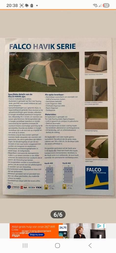 Ruime Familietent Falcon Valk met 2 slaapgedeeltes, Caravans en Kamperen, Tenten, Gebruikt, Ophalen