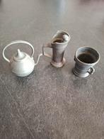 Miniatuur tinnen theepot en vijzels, Antiek en Kunst, Antiek | Tin, Ophalen of Verzenden