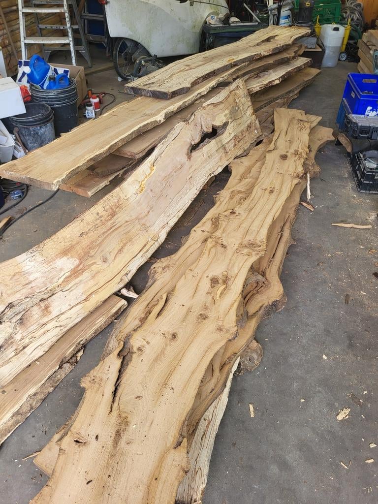 Inlands eiken boomstamplanken / schaaldelen, Doe-het-zelf en Verbouw, Hout en Planken, Eiken, Nieuw, Ophalen of Verzenden, Plank