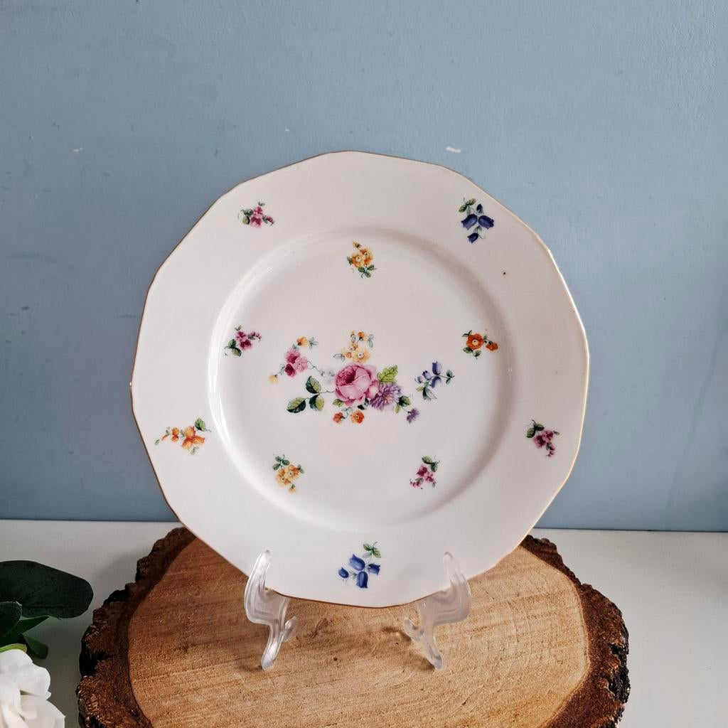 Union T, antiek ontbijtbord met bloemmotief, Antiek en Kunst, Ophalen of Verzenden