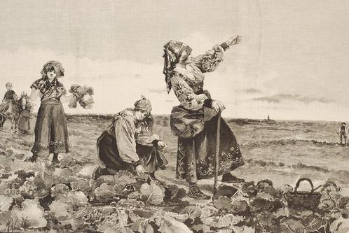 Pauze, boeren uit Salamanca - Manuel Alcázar y Ruiz (1897), Verzamelen, Foto's en Prenten, Zo goed als nieuw, Voor 1940, Verzenden