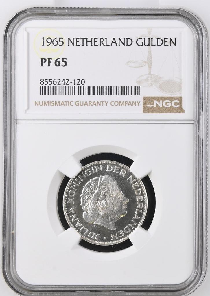 1 Gulden 1965 NGC Proof 65 (€ 400), Postzegels en Munten, Munten | Nederland, Losse munt, 1 gulden, Koningin Juliana, Verzenden