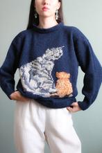 Vintage katten trui mohair handgebreid intarsia, Maat 38/40 (M), Zo goed als nieuw, Vintage, Verzenden