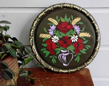 Vintage houten wandbord - beschilderd met bloemen   beschikbaar voor biedingen