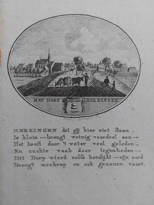 17 / Herkingen Dirksland Gravure 18e eeuw Ollefen en Bakker, Antiek en Kunst, Kunst | Etsen en Gravures, Ophalen of Verzenden