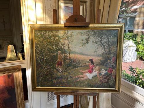 Harry Maas. Drie ondeugende meisjes op de heide, Antiek en Kunst, Kunst | Schilderijen | Klassiek, Ophalen of Verzenden