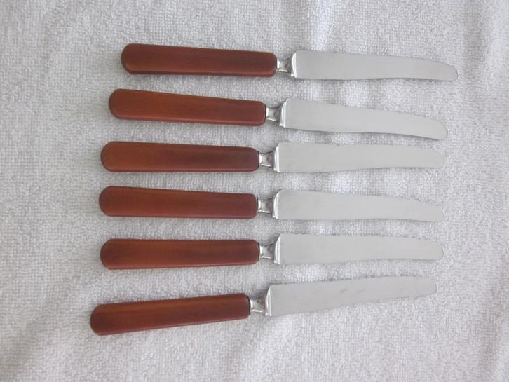 6 desert messen bakeliet handvat lengte 19 cm., Antiek en Kunst, Antiek | Bestek, Ophalen of Verzenden