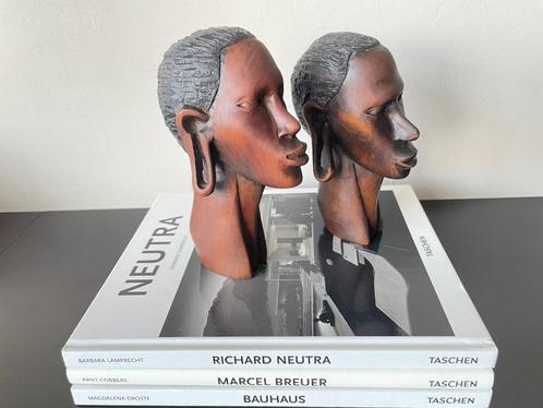 Afrikaanse Vintage Handgesneden Mahoniehouten Masai-bustes, Antiek en Kunst, Kunst | Niet-Westerse kunst, Ophalen of Verzenden