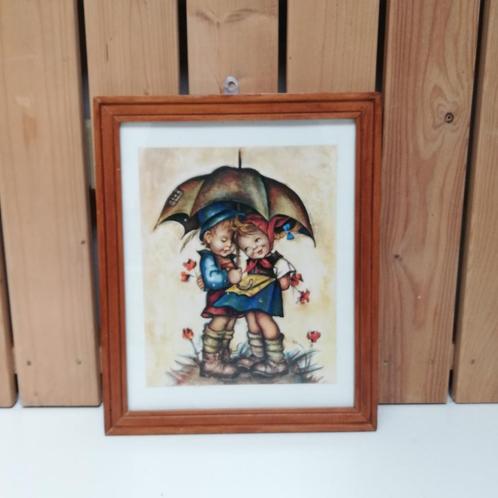 Prent jongen en meisje onder een paraplu, Huis en Inrichting, Woonaccessoires | Wanddecoraties, Gebruikt, Ophalen of Verzenden