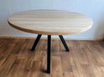 Massief Eiken Ronde Eettafel (120 cm) Met Stalen Onderstel, Huis en Inrichting, Tafels | Eettafels, Ophalen, Rond, Zo goed als nieuw