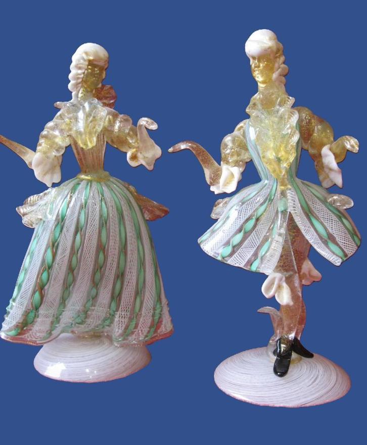 Prachtig koppel Murano Florentijnse dansers., Antiek en Kunst, Antiek | Glas en Kristal, Ophalen
