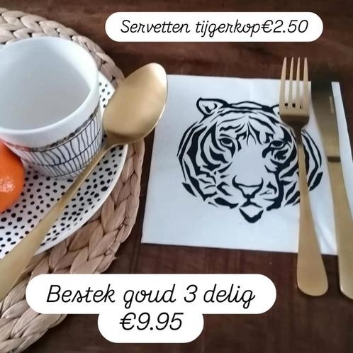 Bestek goud 3 delig of servetten tijgerkop van Housevitamin, Huis en Inrichting, Keuken | Bestek, Nieuw, Rvs of Chroom, Ophalen of Verzenden