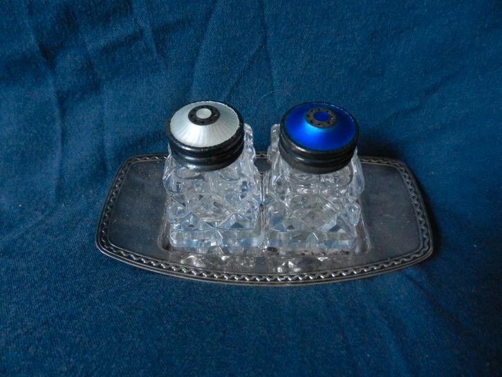 Peper- en zout stel met email op blaadje David Andersen Oslo, Antiek en Kunst, Antiek | Goud en Zilver, Zilver, Ophalen of Verzenden