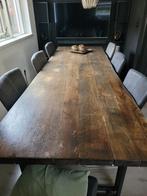 Robuuste eettafel met stalen onderstel - 3 meter lang, Overige houtsoorten, Gebruikt, 100 tot 150 cm, 200 cm of meer