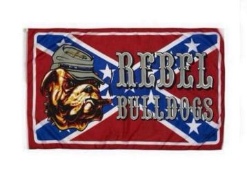 vlag rebel met bulldog, flag,mancave, hobby, biker, rocker beschikbaar voor biedingen
