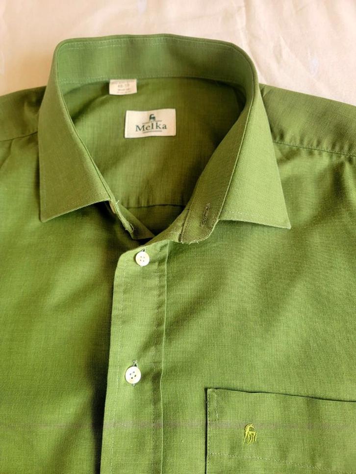Super mooi, origineel, weigroen Melka overhemd, XXXL zie afm, Kleding | Heren, Overhemden, Zo goed als nieuw, Overige halswijdtes