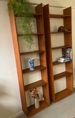 Midcentury vintage teak boekenkastje 2x. Prijs p.stuk., Ophalen, Met plank(en), Gebruikt, 200 cm of meer