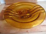 antieke fruitschaal uit de jaren 30 amber glas mooie vorm, Antiek en Kunst, Antiek | Glas en Kristal, Ophalen of Verzenden