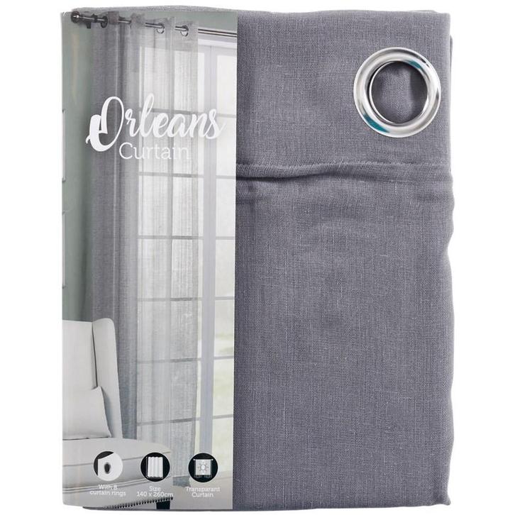 Grijze Orleans Gordijn - 140x260cm, Huis en Inrichting, Stoffering | Gordijnen en Lamellen, Nieuw, 200 cm of meer, 100 tot 150 cm