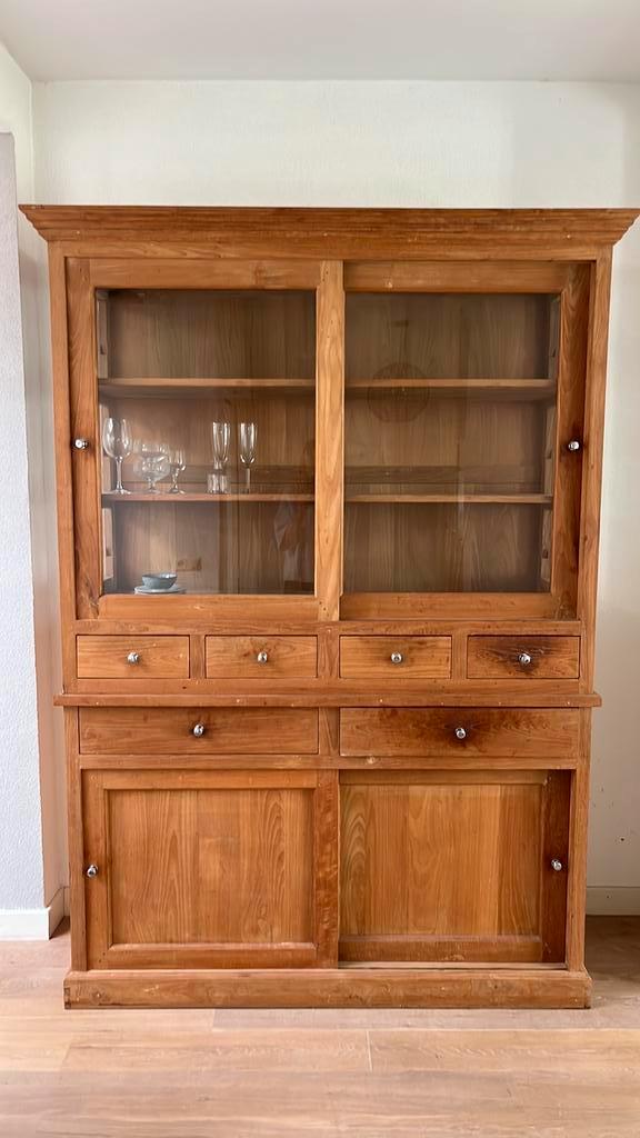 Vitrinekast / Buffetkast teak hout, Huis en Inrichting, Kasten | Buffetkasten, Gebruikt, 200 cm of meer, 100 tot 150 cm, 25 tot 50 cm