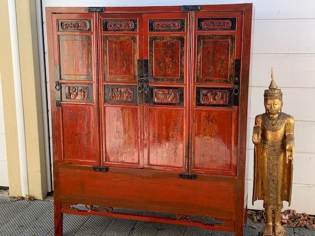 Unieke handbeschilderde antieke Chinese buffetkast, Huis en Inrichting, Kasten | Buffetkasten, 150 tot 200 cm, 50 tot 75 cm, Ophalen