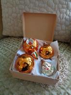 4 Oude Glazen Kerstballen / Ornamenten met Doos ** Mimosa **, Ophalen of Verzenden