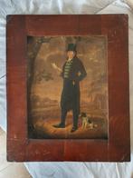 Antiek Schilderij 19e eeuw: Man met hoge hoed en Hond, Antiek en Kunst, Kunst | Schilderijen | Klassiek, Ophalen of Verzenden