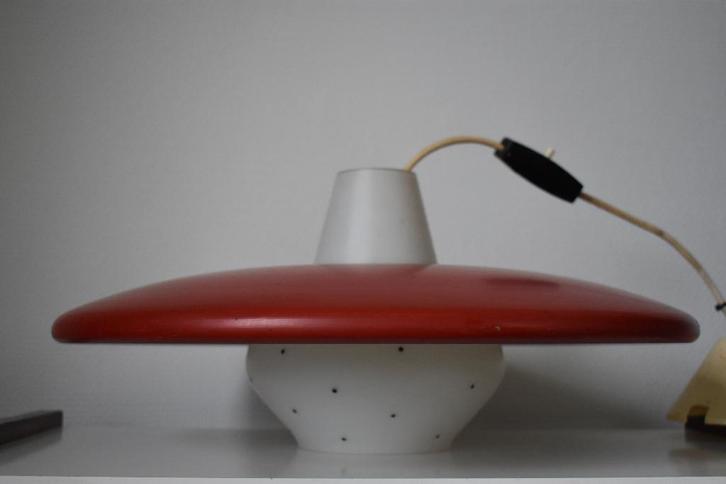 Paddenstoel UFO hanglamp vintage retro, Huis en Inrichting, Lampen | Hanglampen, Gebruikt, Minder dan 50 cm, Glas, Metaal, Ophalen