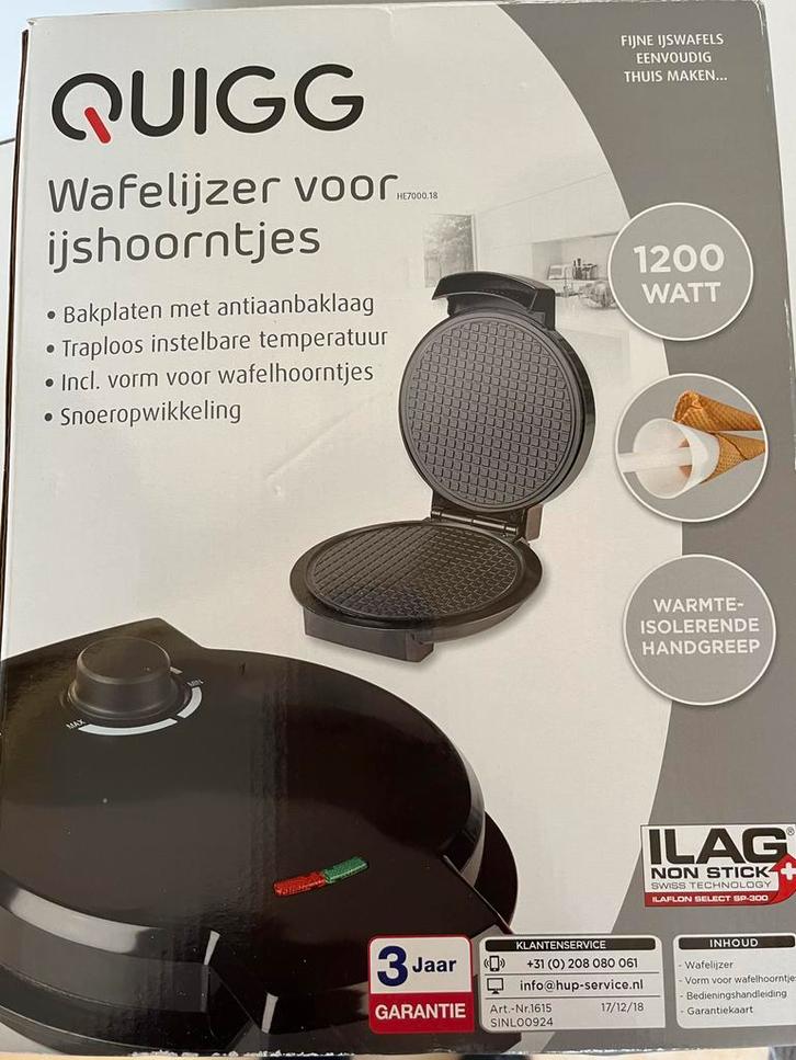Quigg Wafelijzer voor IJshoorntjes - Nieuw!, Witgoed en Apparatuur, Wafelijzers, Nieuw, Ophalen of Verzenden