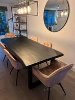 Zwarte Houten Eettafel met 6 Stoelen, Antiek en Kunst, Ophalen of Verzenden