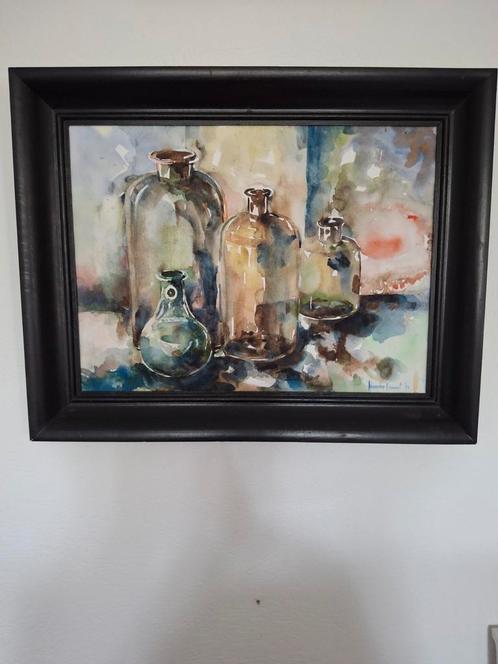 Aquarel Anneke Kimmel (1932 - 2018) "Glaswerk", Antiek en Kunst, Kunst | Schilderijen | Klassiek, Ophalen of Verzenden