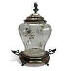 19e eeuwse glazen bowlpot, verzilverde deksel + onderschotel, Antiek en Kunst, Ophalen of Verzenden