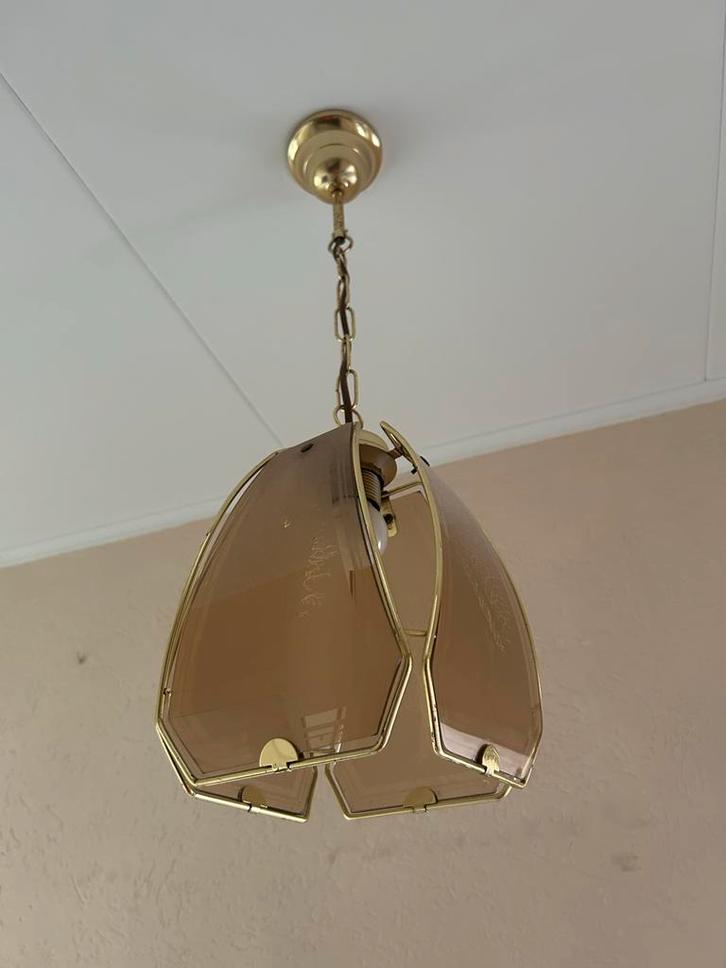 Glazen Hanglamp met Boom Gravure, Huis en Inrichting, Lampen | Hanglampen, Zo goed als nieuw, Minder dan 50 cm, Glas, Ophalen