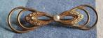 ﻿﻿€20,00 BRONS ANTIEKE BROCHE MET STRASS EN PAREL 02 - ooq, Ophalen of Verzenden, Brons, Broche