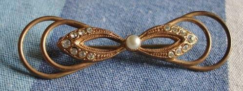 ﻿﻿€20,00 BRONS ANTIEKE BROCHE MET STRASS EN PAREL 02 - ooq, Sieraden, Tassen en Uiterlijk, Antieke sieraden, Broche, Brons, Ophalen of Verzenden