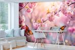 Fotobehang / Behang - Stralende Kersenbloesem en Vlinders, Verzenden, Bloemen, 10 tot 25 m², Fotobehangkoning.nl