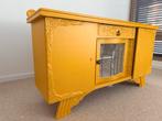 Gele Dressoir Kast met Glas, Ophalen, Gebruikt, 100 tot 150 cm, Met lade(s)